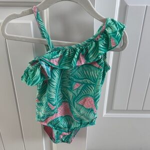 Vineyard Vines Green and Pink Leaf Swimsuit